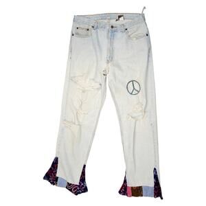 Vintage Calvin Klein USA Distressed Patchwork Jeans Size 34 Peace Sign Y2K